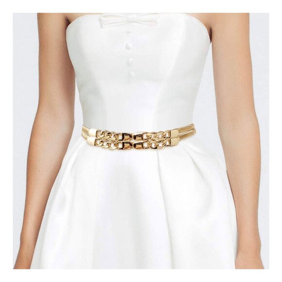 Tigerstars Dazzling Gold Buckle Metal Chain Stretch Belt - Picture 1 of 2
